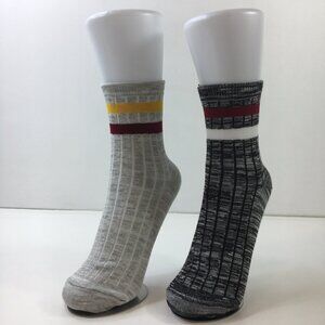 Striped Ribbed Crew Socks 2-Pack Unisex Gray & Black Cotton Blend Colorful Fun